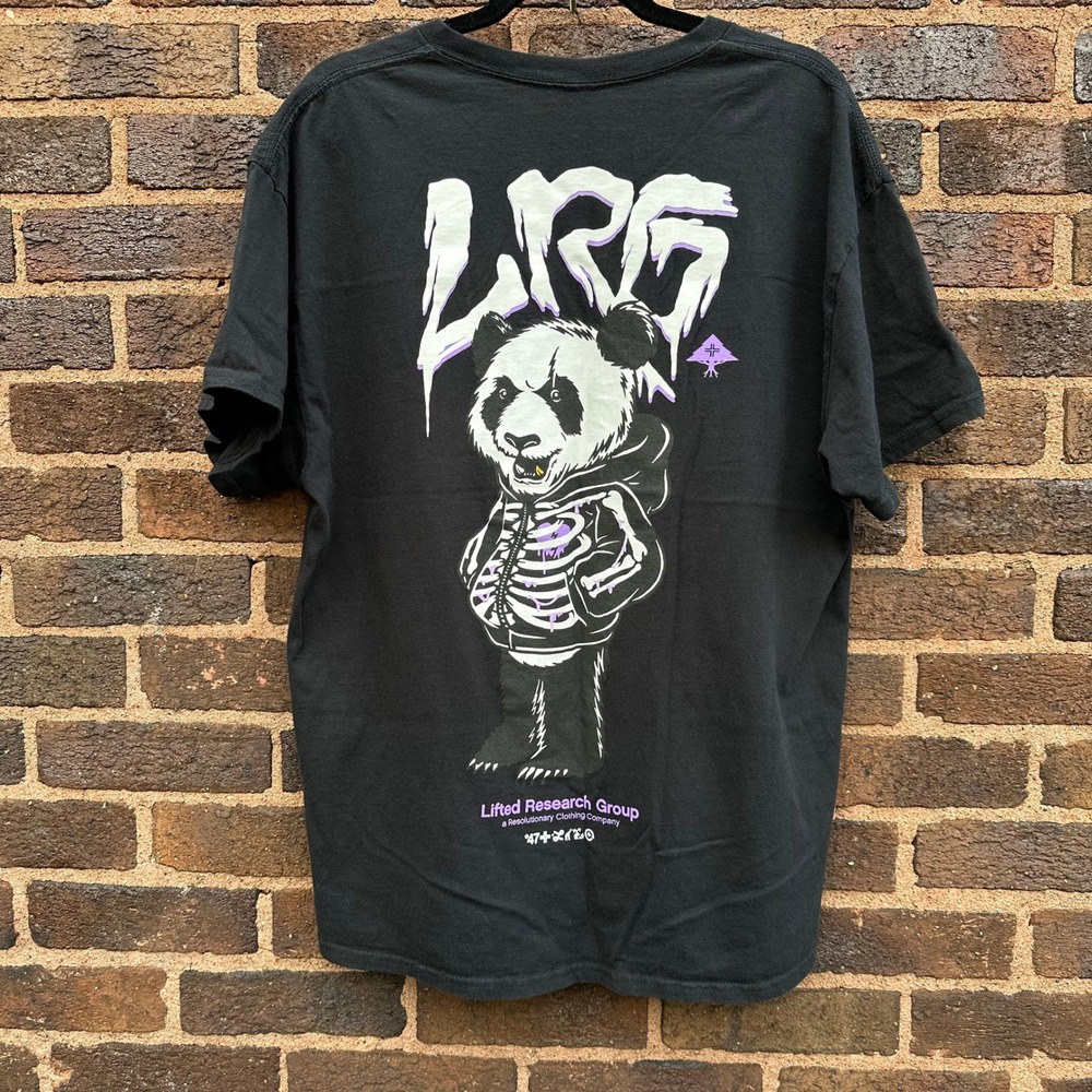 LRG Lifted Research Group Men's XL Panda Skeleton Graphic T-Shirt Black